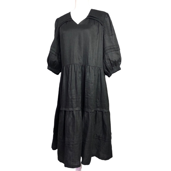 Tyler Boe Black Linen Midi Tier Dress. Size XS - Picture 3 of 11
